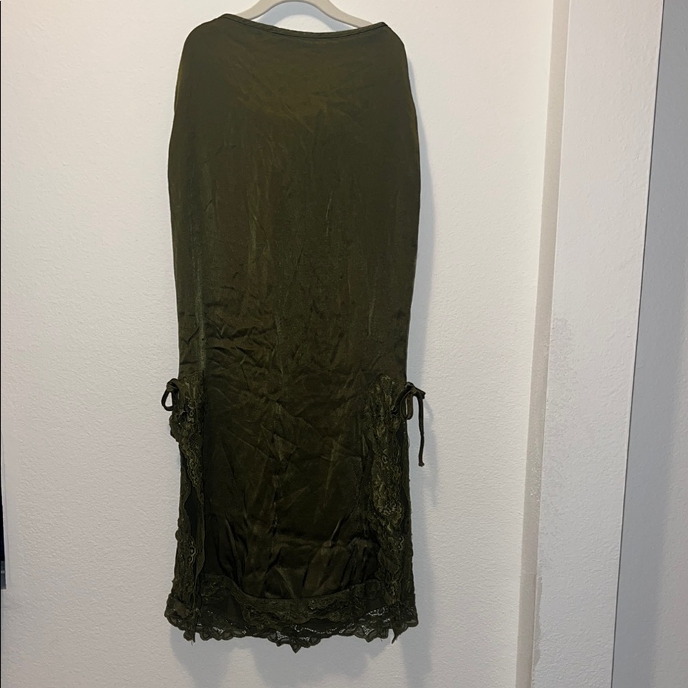 Green Midi Pencil Skirt with Tie Front